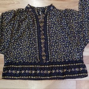 Free People Sheer Chiffon Floral Beaded Blouse